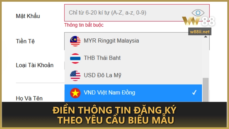 Điền thông tin đăng ký theo yêu cầu biểu mẫu