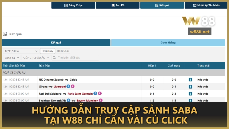 Hướng dẫn truy cập sảnh SABA tại W88 chỉ cần vài cú click