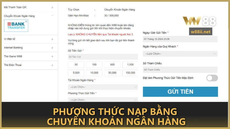 Phương thức nạp bằng chuyển khoản ngân hàng