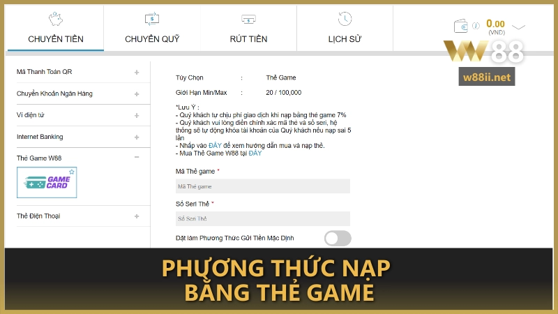 Phương thức nạp bằng thẻ game