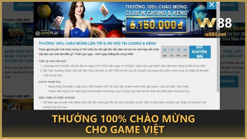 Thưởng 100% chào mừng cho Game Việt