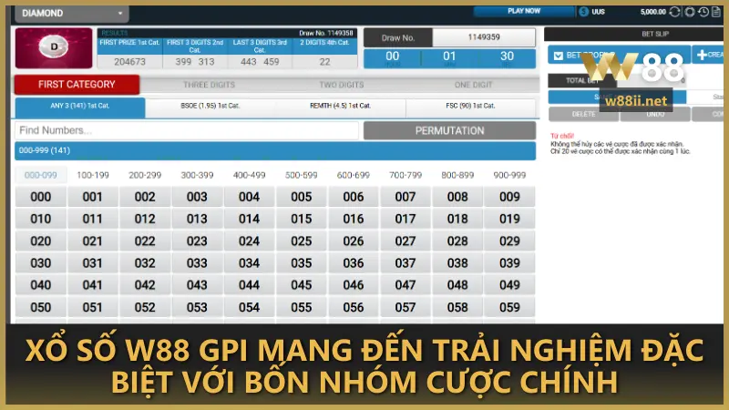 Xổ số W88 GPI mang đến trải nghiệm đặc biệt với bốn nhóm cược chính